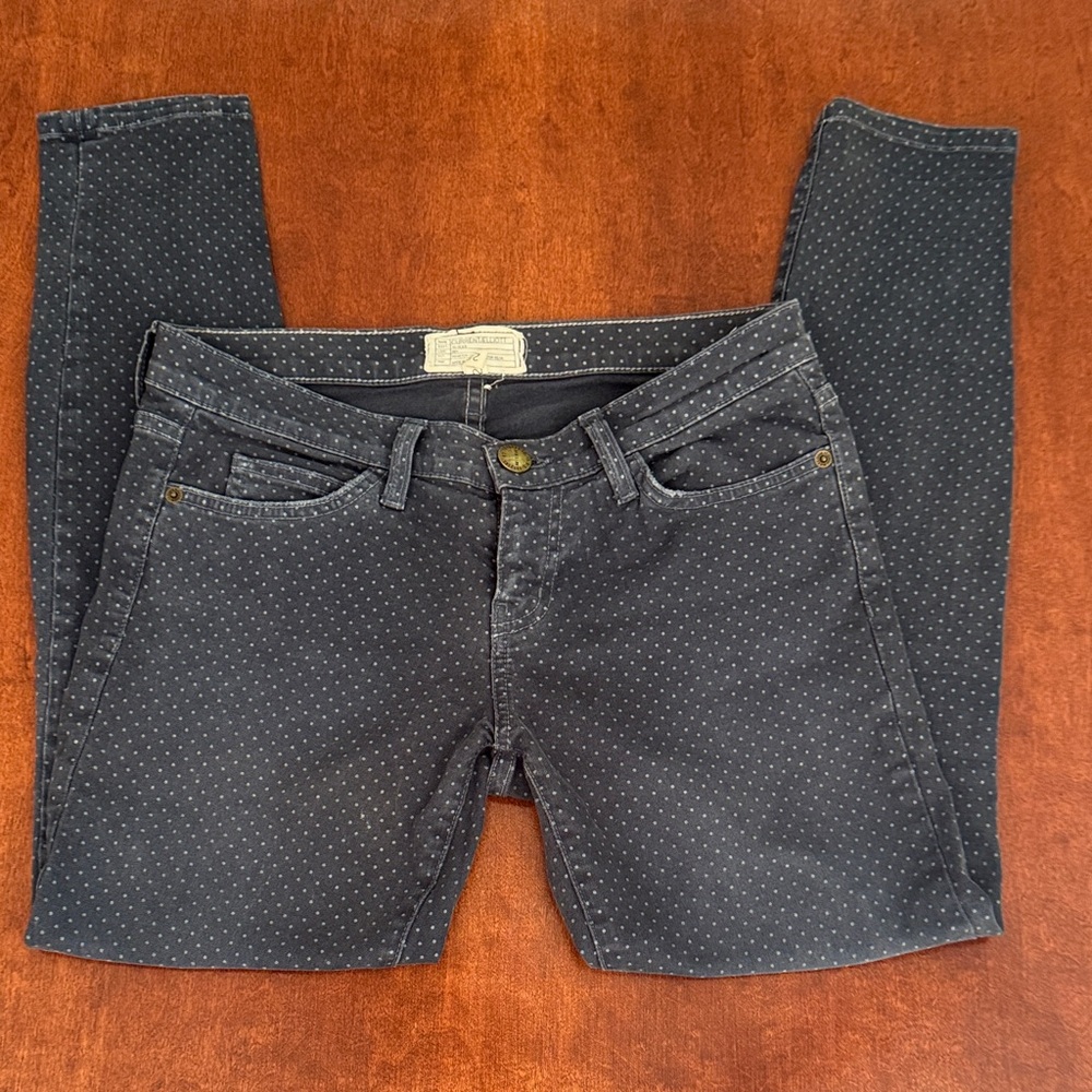 Current Elliott Polka Dot “The Stilettos in Lake Wash” Skinny Low Rise Jeans